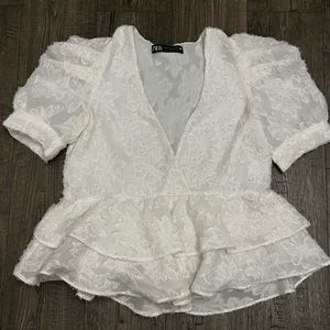 Zara White Texture Top